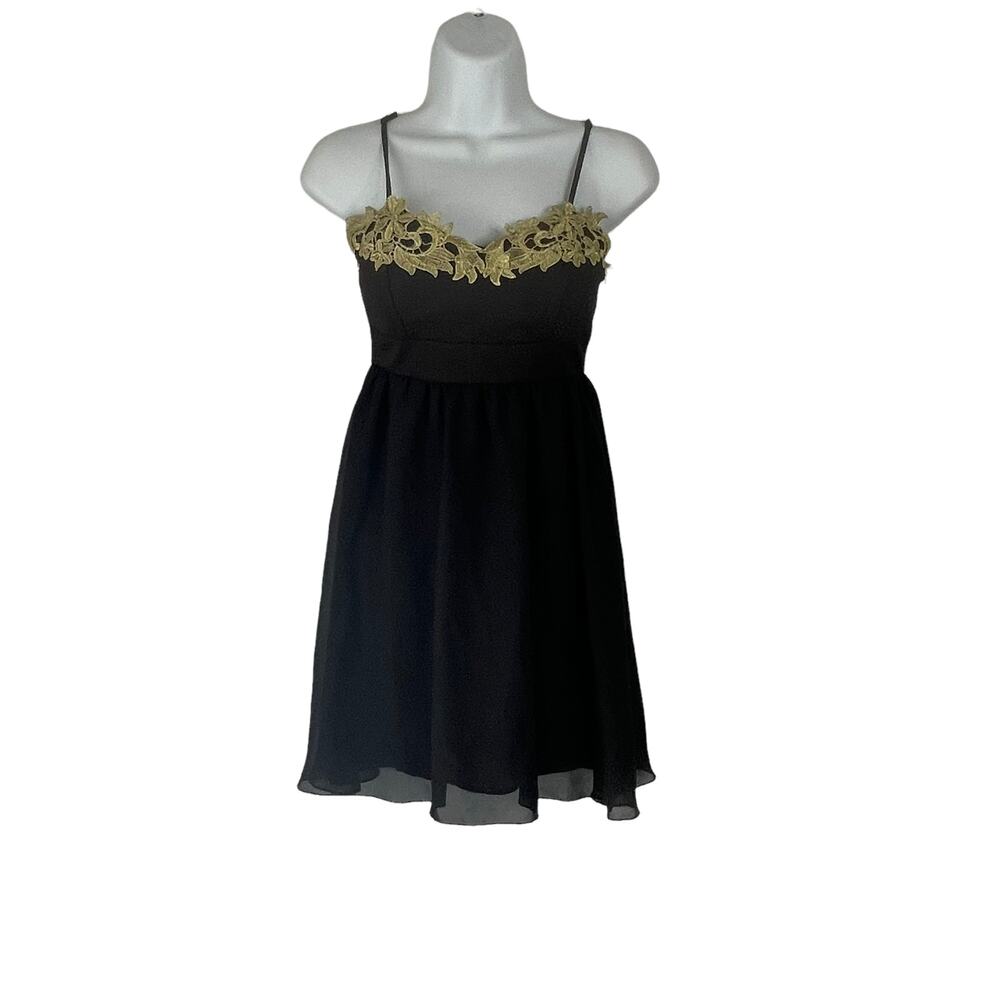 Trac Size XS Black Gold Mini Dress Whimisgoth Chiffon Fairy Grunge HOCO